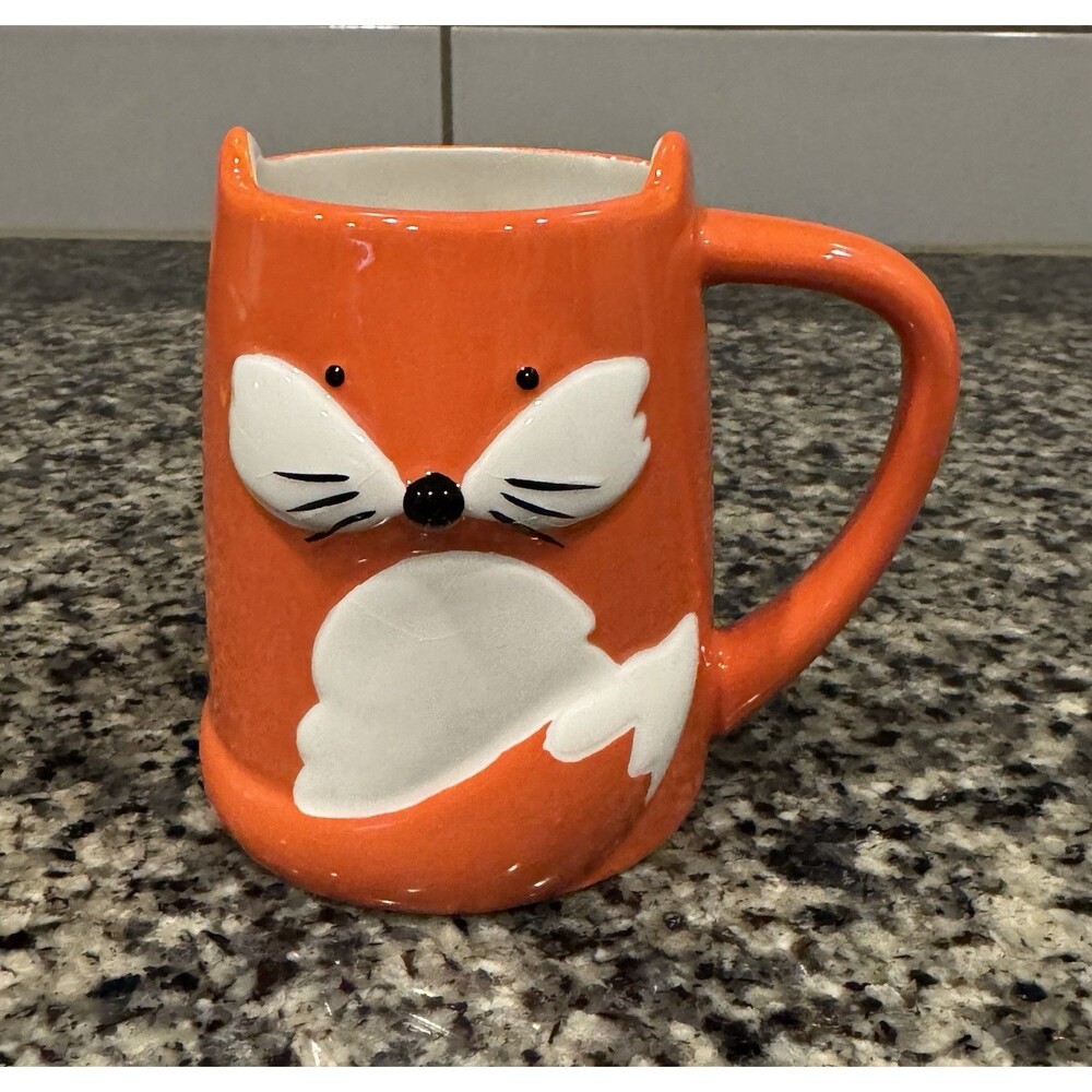 TAG Woodland Fox Mug Orange Ceramic 3D Ears Whiskers Cute Animal Coffee Cup